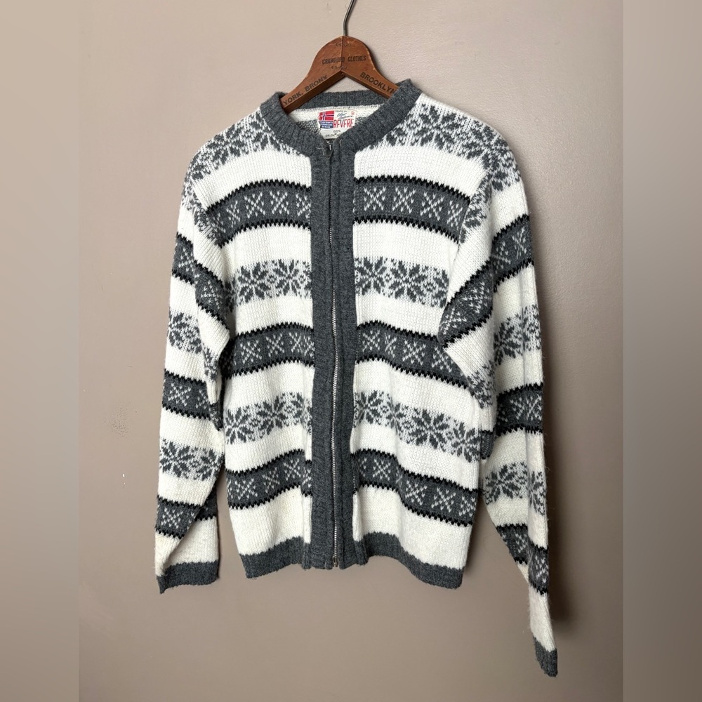 Revere Olav Andersen 1960s Orlon acrylic cardigan full zip fair isle sweater M